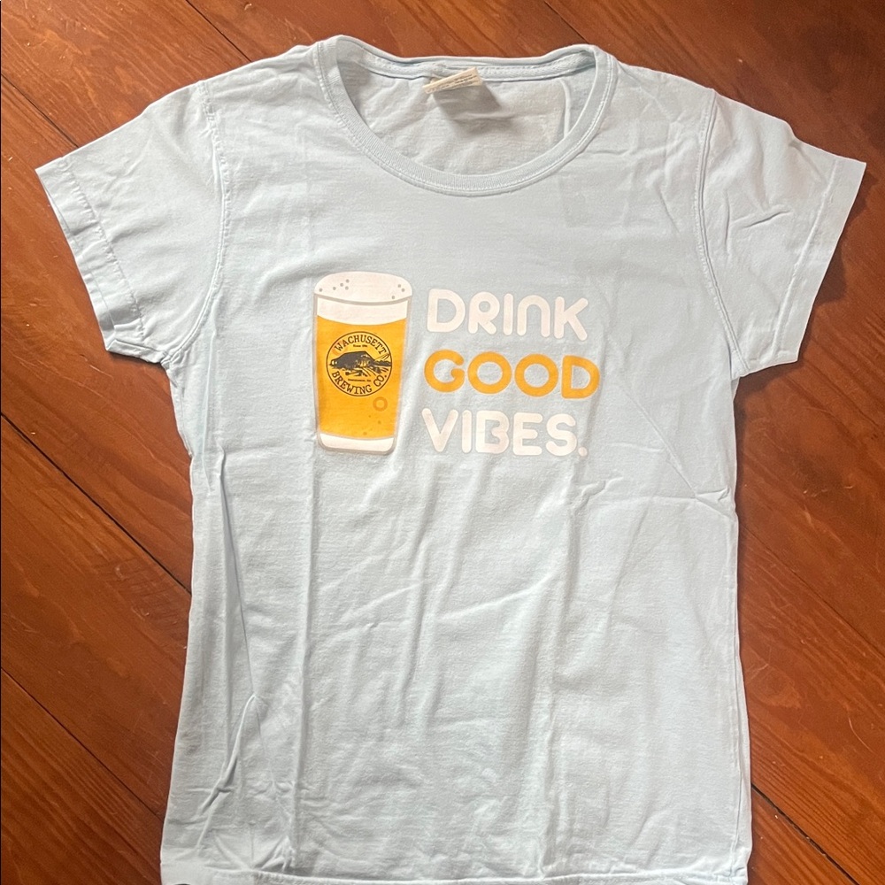 Comfort Colors Light Blue Graphic Tee with Drink Good Vibes - Wachusett Brewing